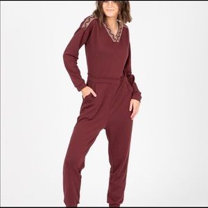 Piper & Scoot Sweater Jumpsuit in Maroon